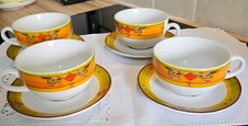 Vintage Churchill Hotel ware Set of 4 Cups and Saucers Aztec Style Design** RARE