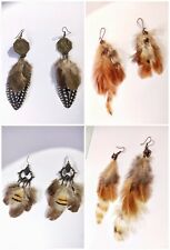 Real feather & metal elements vintage style earrings handmade festival 2023 boho