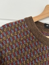 Jaeger Vintage Grandpa Wool Blend Jumper Sweater Pullover 46 Brown Blue