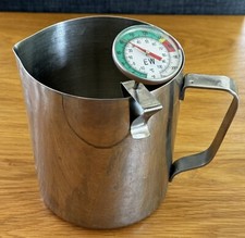 Lg Stainless Steel Milk Jug Frothing Barista Kit Pitcher 1.5Lt Thermometer Clip