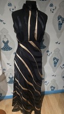 Stunning Black Gold Satin Tie Neck Open Back Maxi Dress, Next 14