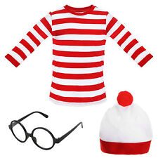 RED & WHITE STRIPED TOP CHILDS COSTUME BOOK DAY T-SHIRT HAT GLASSES FIND ME