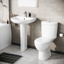 Nes Home Bathroom Cloakroom Suite Close Coupled Toilet Pedestal Sink White Set