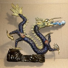 Large Cloisonne Chinese Dragon Statue 12" Long 11’’ Tall Vintage Blue Enamel