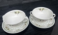 Vintage Royal Doulton Provencal Fine China Floral Soup Saucer & Bowl x 2