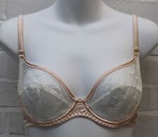 Ladies Blush Satin Trim Embroidered Mesh Bra - Size 34B