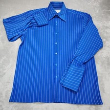 IL Canto Shirt Mens Large Blue Stripe French Cuff Dagger Collar Italian Designer