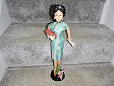 VINTAGE 1960'S ORIENTAL ASIAN CLOTH DOLL ON STAND 15 INCHES