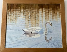 Vintage Oil Painting Swan On