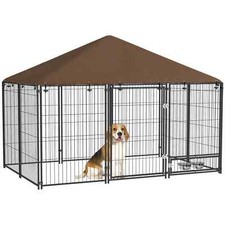 Outdoor Dog Kennel Playpen Fence Enclosure with Canopy Rotating Bowl Garden Cage