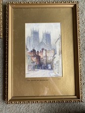 Framed & Mounted 2 Pictures Of Bootham Bar & York Minster / Pump Court  F Robson