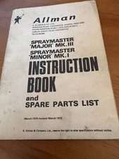 Allman Spraymaster Trailer Sprayer Instruction Manual/Spare Parts List 1972