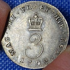 George III, Silver Maundy Threepence 1792 - Wire Money- High Grade- Rare - Read!