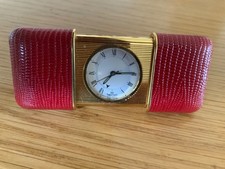 NEPRO SWISS MADE VINTAGE TRAVEL  CLOCK IN RED LEATHER STYLE CASE QUARTZ NEEDS BA