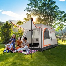 Double-Layer Cabin Tent 6-Person Camping Tent w/ Rainfly-Grey