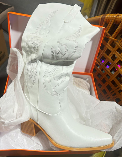 Women white western knee - white,