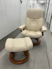 Ekornes Stressless Consul Cream Leather Armchair Medium Size + Footstool
