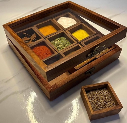 Wooden masala dabba indian - dabba,