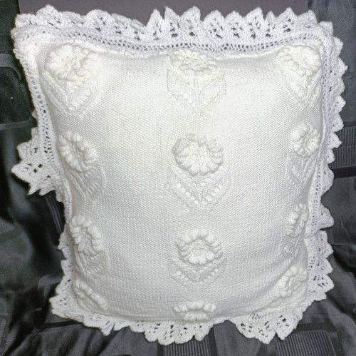 Handmade white knitted cushion - knitted,