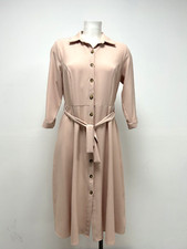 Ex Wallis Ladies Pink Buttonthrough Belted Midi Dress Sizes 8 10 12 14 16 18 20