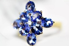 AAA Tanzanite 9ct Gold Ring Tanzanite & Diamonds 18mm Cluster Ring Size O NEW