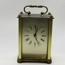 VINTAGE BRASS CARRIAGE CLOCK MANTEL STYLE ROMAN NUMERAL DISPLAY QUARTZ
