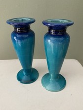 Antique Art Nouveau Ceramic Blue Drip Candlesticks VGC Very Stylish After Ruskin