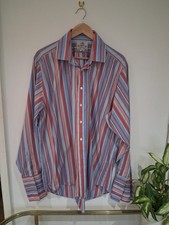 Harvie and Hudson Blue and Red Striped Cotton Formal Shirt, Size 16.