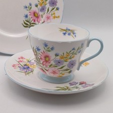 Shelley Bone China Wild Flowers Cup & Saucer Tea Trio