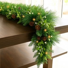 Christmas Light Up Garland 9ft Luxury Artificial Warm Bright White LED's Large