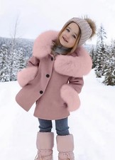 Furry Hooded Little Girls Coat | Outerwear With Pockets | Fall/