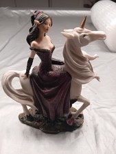 Ornament Figurine Lady On Unicorn Ceramic Vintage Style