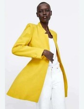 Zara New Yellow Inverted Lapel Long Blazer Frock Coat M UK12 