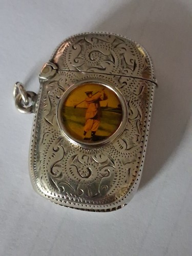 Solid silver golf vesta case - golf,