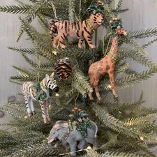 Jungle Animal Hanging Christmas Tree Decoration Gisela Graham Tiger Elephant 