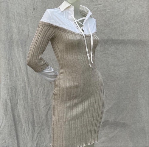 Tan knit midi - librarian, dress