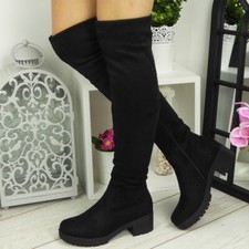 Womens Thigh High Boots Ladies Casual Office Mid Heel Over The Knee Shoes Size