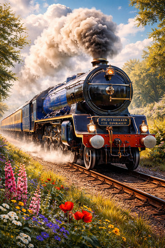 Vintage railway steam train - railway,