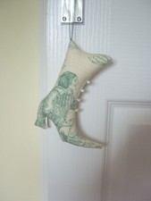 French Country Victorian Boot Sm Hanging Cushion Door Decoration Toile Fabric