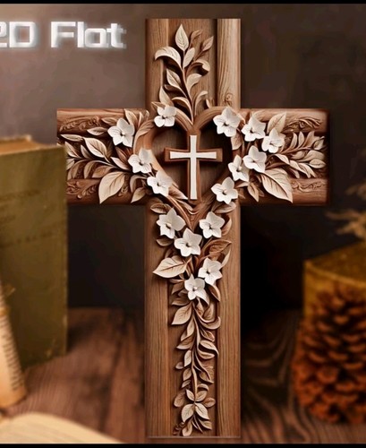Wooden crucifix wall floral - crucifix,