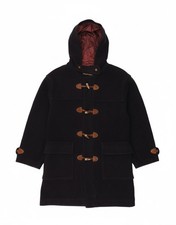 VINTAGE Mens Hooded Duffle Coat UK 38 Medium Navy Blue Wool AD01