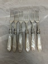 Vintage 6 Pairs Mother Of Pearl Handle Silver Plated Cutlery