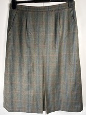 DAKS Skirt Womens UK 16 Green Check Herringbone 100% Wool Made In GB