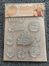 CRAFTERS COMPANION  SEW LOVELY 10 ACRYLIC STAMPS TAILOR MADE SCISSORS BOWS PINS