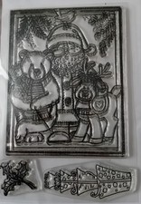 Christmas Clear Rubber Stamp Set (3 Piece), Santa, Reindeer, Teddy Bear, Holly