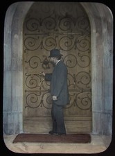 Glass Magic Lantern Slide MAN OF HIS WORD NO3 C1890 VICTORIAN PHOTO CHURCH DOOR