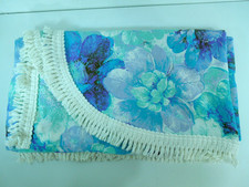 Vintage Retro 1970s St Micheal M & S Double Bedspread Blue Floral Fringed Cotton