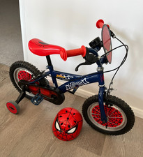 Spider-Man Kids Bike 12inch Wheels with Stabilisers, Spidey H3lm3t & Batman Bell