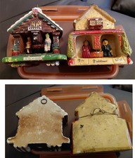 Vintage 2x Weather House Barometer Left L11cmx12cmD5cm - Right H12cmW11cmD4.5cm