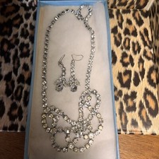 Vintage Glass Paste Sparkle Necklace And Earrings Set Party - Art Deco Style